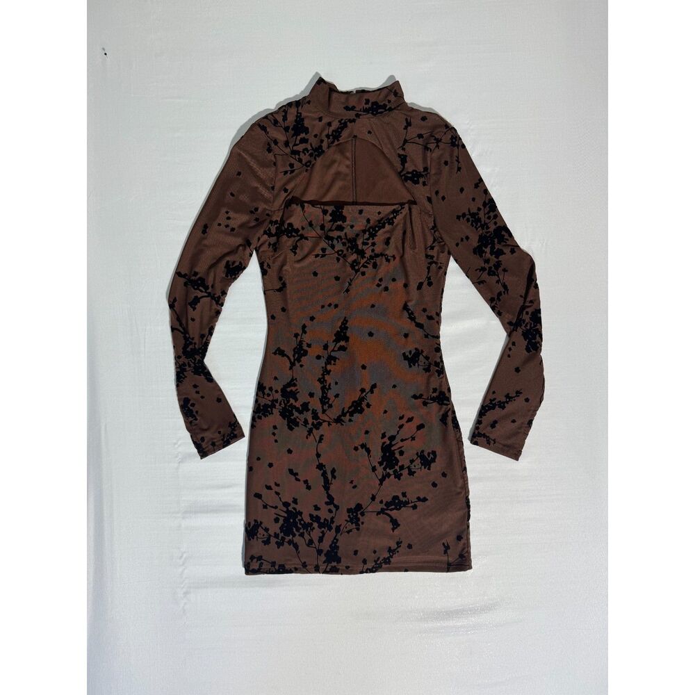 Lulus Brown Mesh Burnout Velvet Floral Mini Dress | Size Small